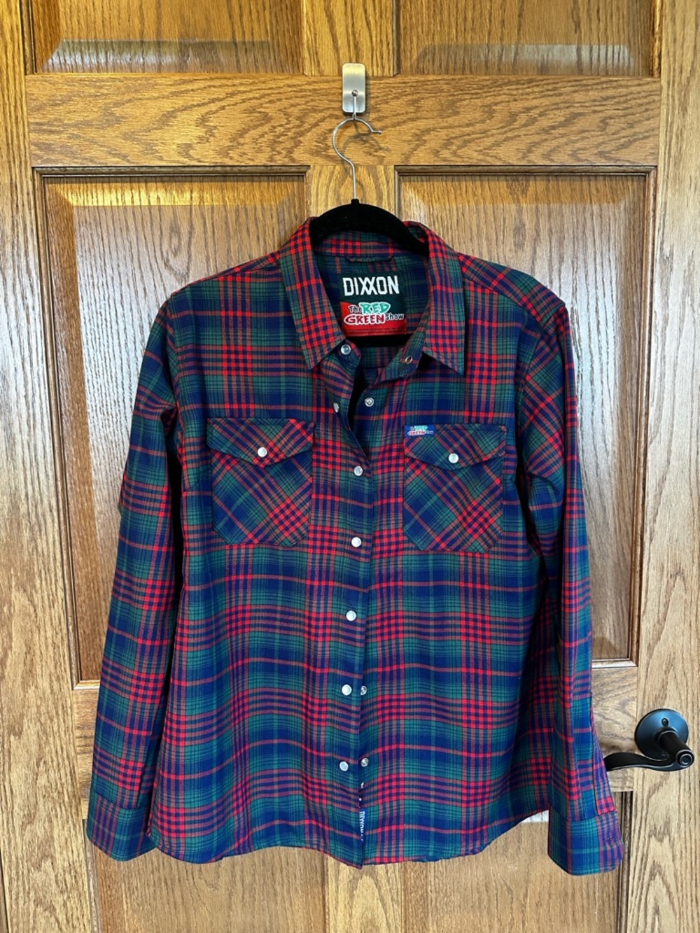 DIXXON Red and Green Plaid Snap-Front Button-Down Shirt Women’s Large